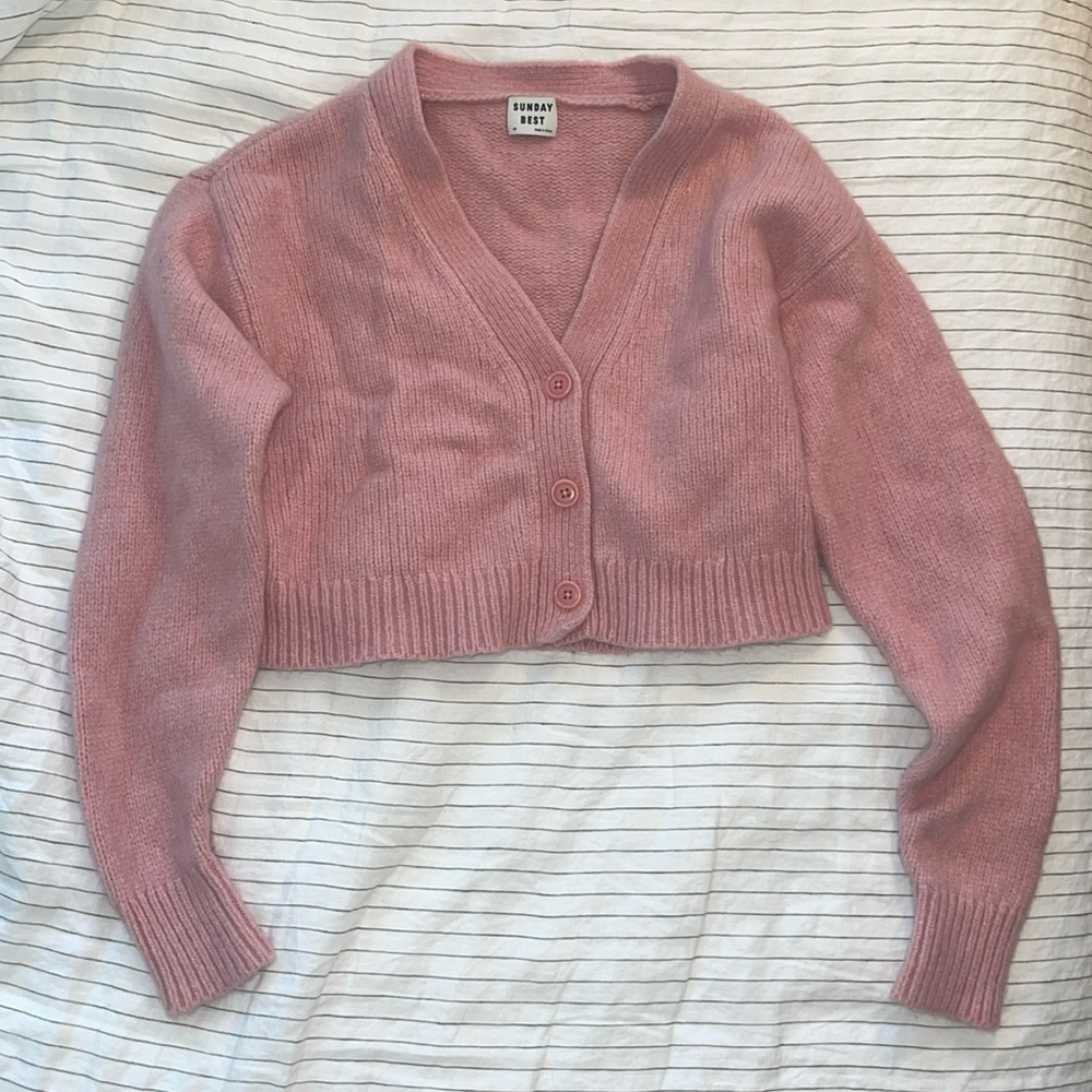 Aritzia Sunday Best pink button up cardigan sweater
